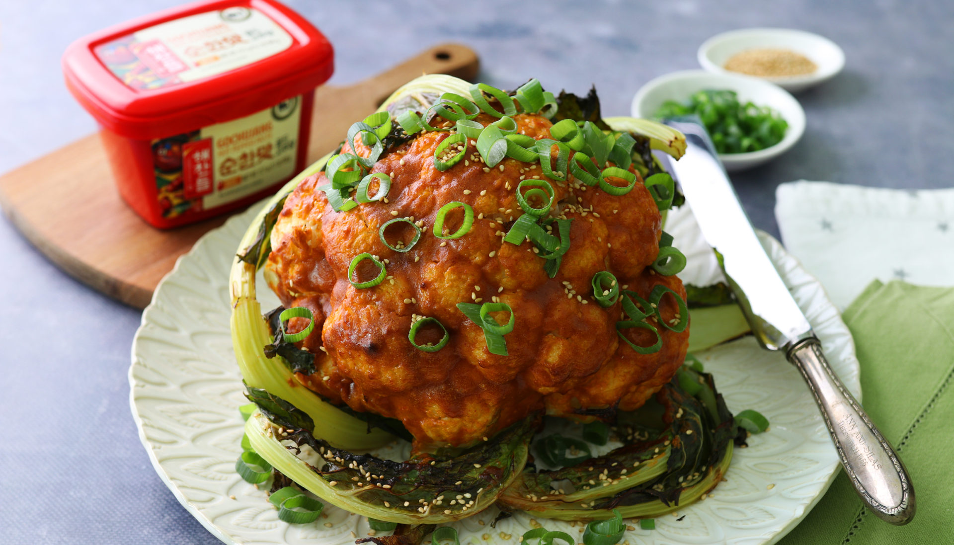 Whole Roasted Gochujang Cauliflower